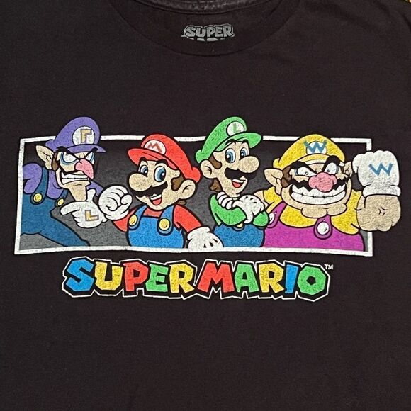 ’21 Super Mario Characters Collage Black Graphic Tee Shirt / Size M - Picture 3 of 4